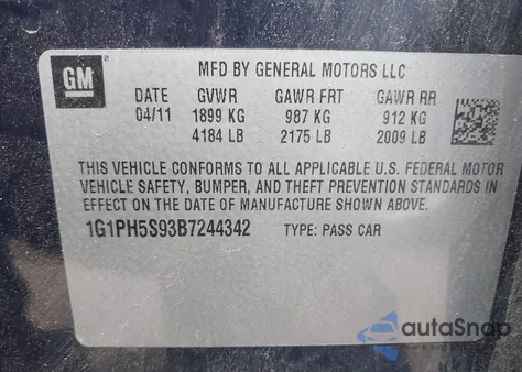 2011 Chevrolet Cruze Ltz z USA, uszkodzony, nr VIN 1G1PH5S93B7244342